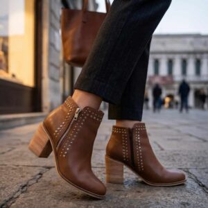 Tiziana | Botinetas de Cuero con Tachas - Brandy Shoes