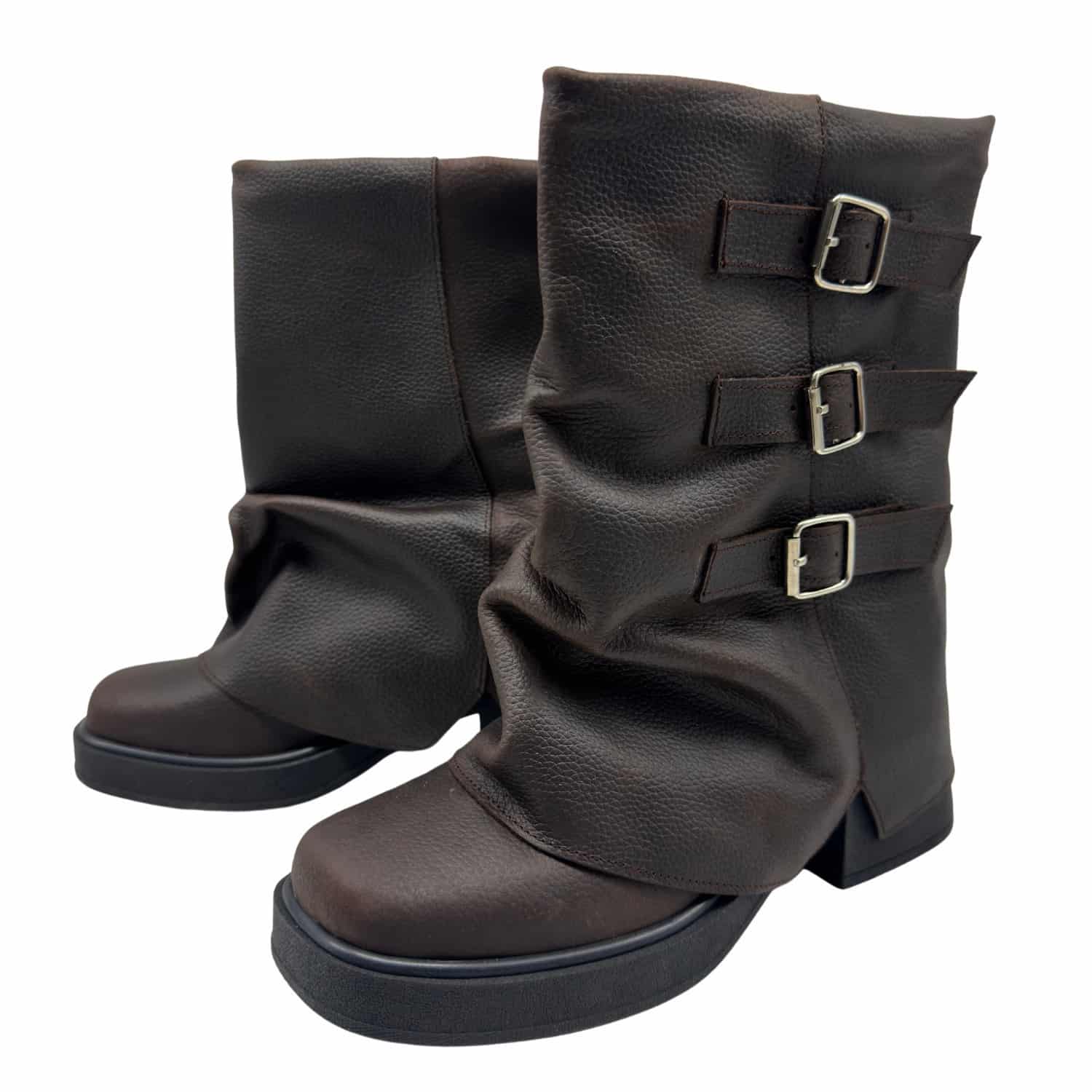 Petra | Botinetas de Cuero con Hebillas - Brandy Shoes