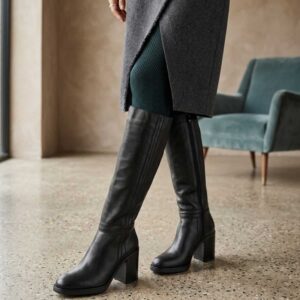 Rafaela | Botas Altas de Cuero con Taco - Brandy Shoes