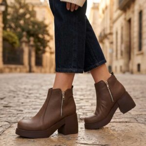 Greta | Botinetas de Cuero Doble Cierre - Brandy Shoes