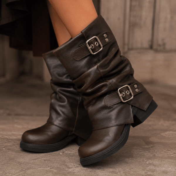 Anouk | Botas de Cuero Fruncido - Brandy Shoes