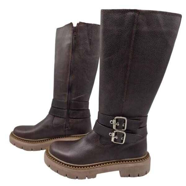 Josefina | Botas de Cuero Taco Bajo - Brandy Shoes