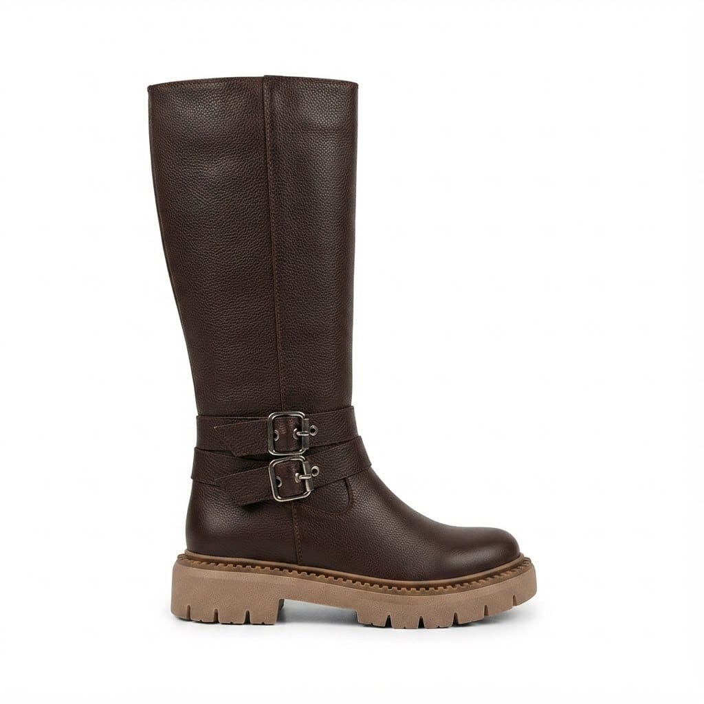 Josefina | Botas de Cuero Taco Bajo - Brandy Shoes