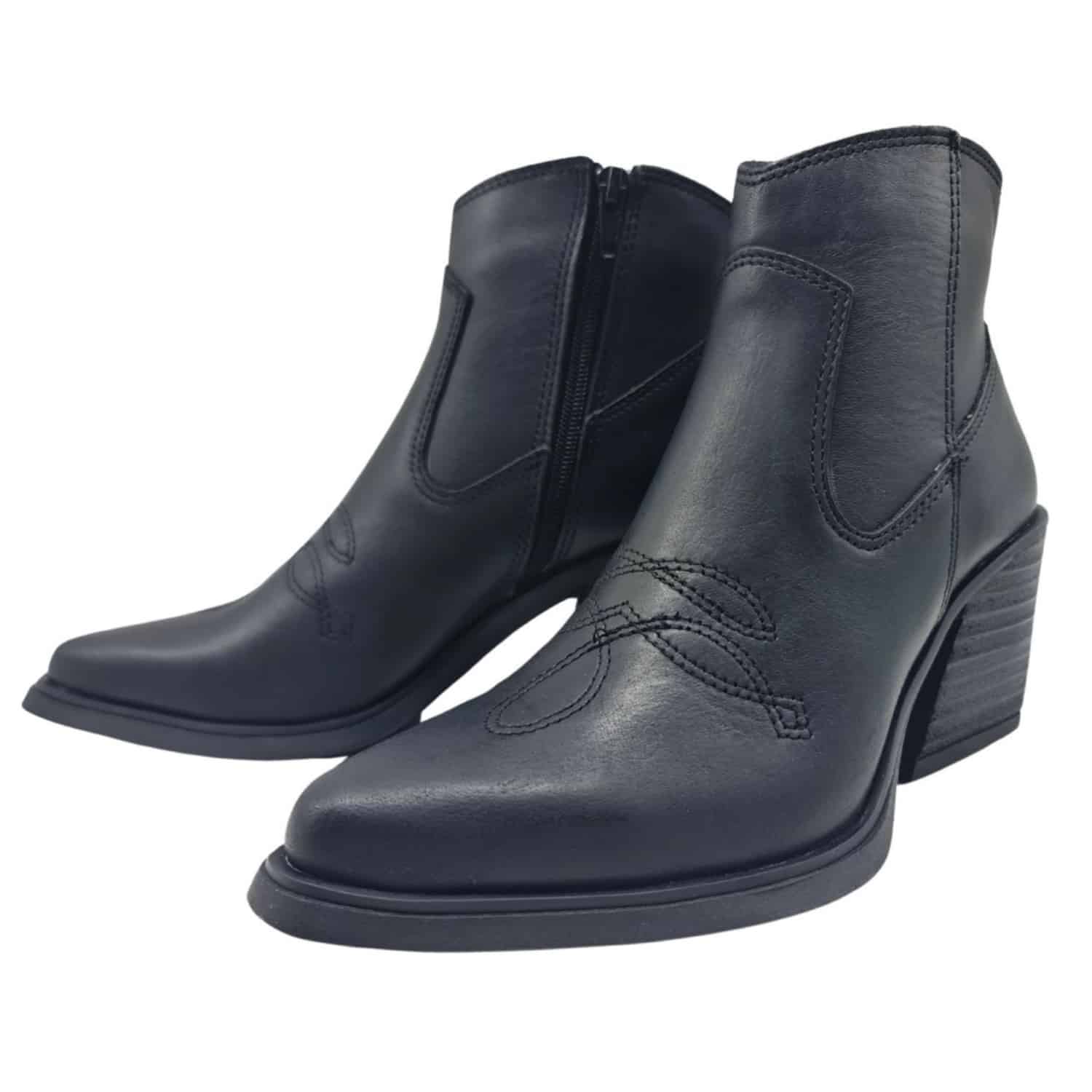 Meli | Botinetas de Cuero con Taco - Brandy Shoes