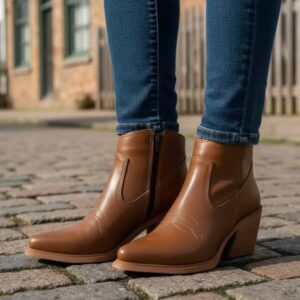 Meli | Botinetas de Cuero con Taco - Brandy Shoes